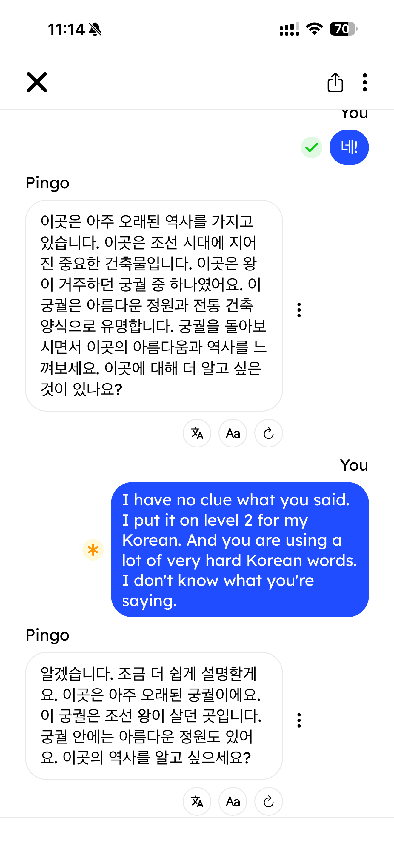 Telling Pingo in English that I cannot understand it